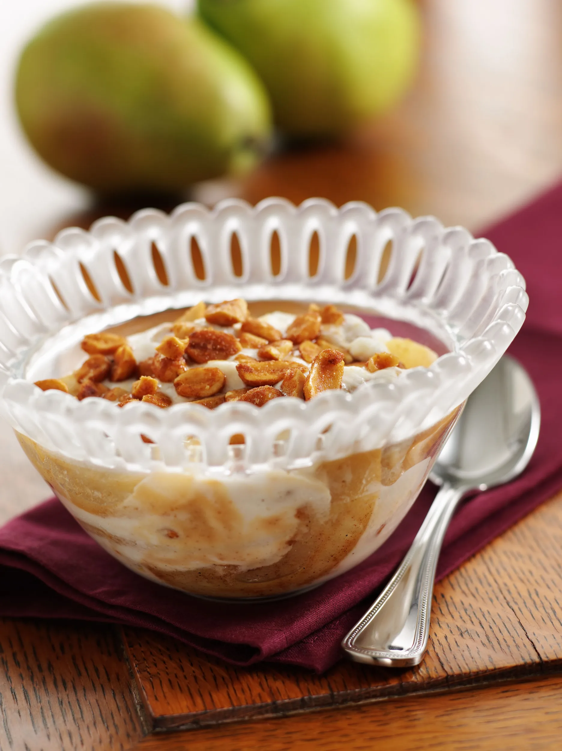 Warm sautéed USA Pears with cinnamon and ginger, topped with peanut butter vanilla yogurt and honey roasted peanuts. Ready in under 30 minutes.
